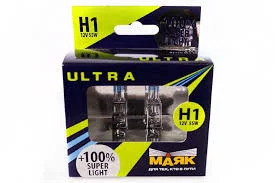 Лампа галогенная H1 12V 55W P14.5s МАЯК Ultra +100% Super Light 82120SL100 (2 шт.) Фото 1