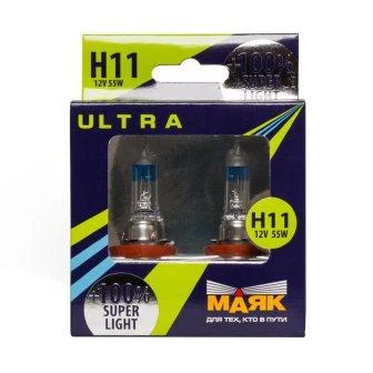 Лампа галогенная H11 12V 55W PGJ19-2 МАЯК Ultra +100% Super Light 82110sl100 (2 шт.) Фото 1