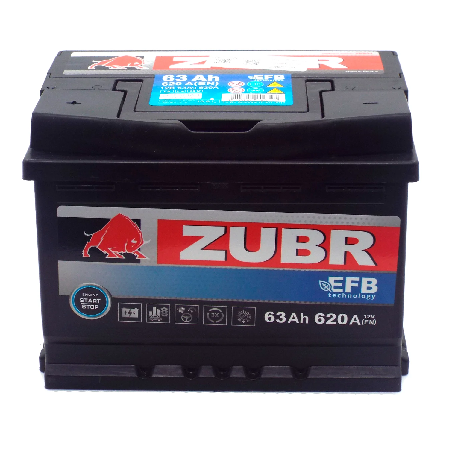 Аккумулятор ZUBR EFB 63 Ач п.п. Фото 1
